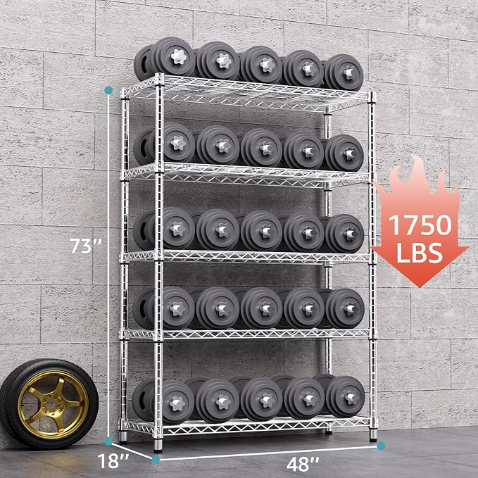 M MZG 1750 LBS Storage Shelves 5-Tier Utility Shelving Unit Steel Organizer - Image 3