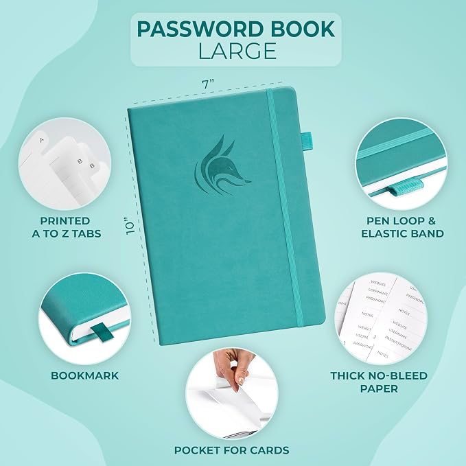 Clever Fox Password Book with alphabetical tabs. Internet Address Organizer - Image 2