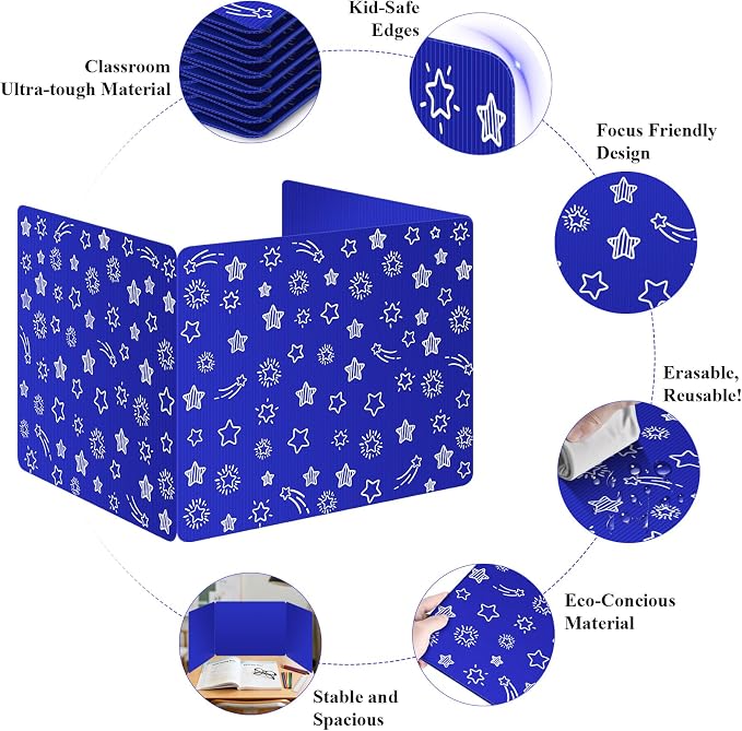 Blue 24-Pack Desk Dividers for Students, Waterproof Plastic Study Carrel Divider - Image 5
