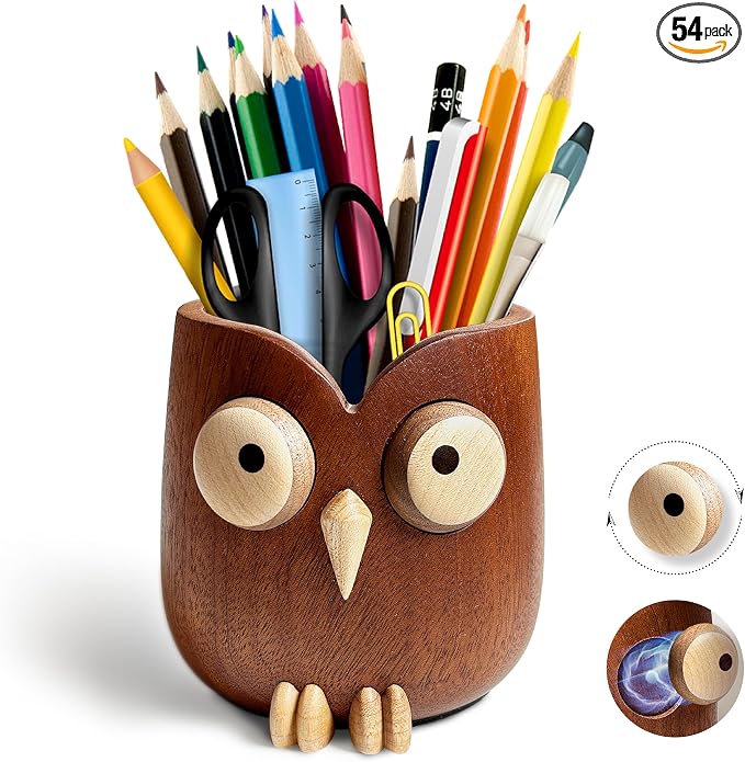 WODTILIFE Cute Owl Pen Holder for desk, funny wooden pencil holder by Unknown