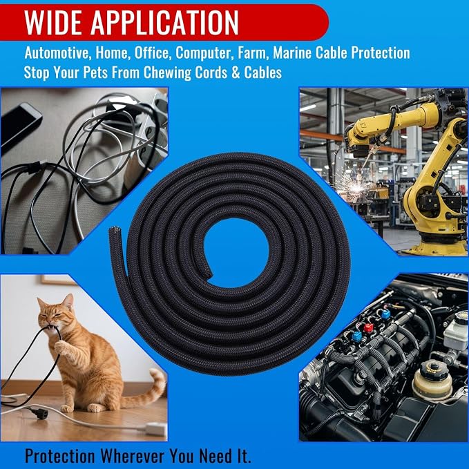 Flauzmann 1/2" Braided Cable Sleeve - 10Ft Cat Cord Protector Split Wire Loom - Image 8