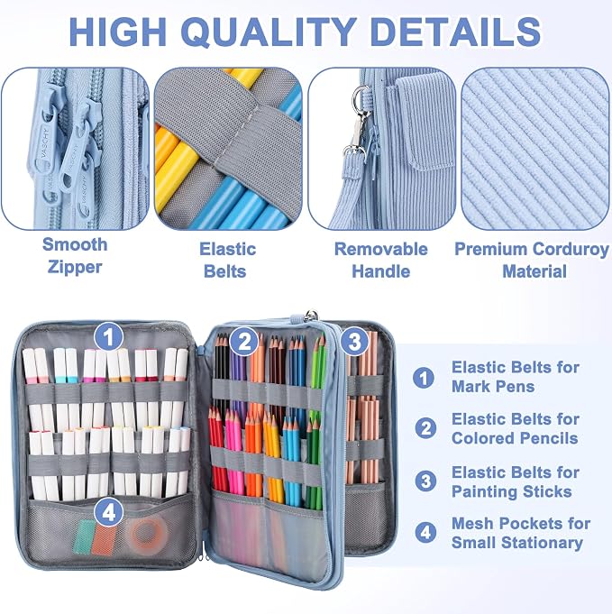 VASCHY Colored Pencil Case, Corduroy Large Pencil Pouch - Image 3