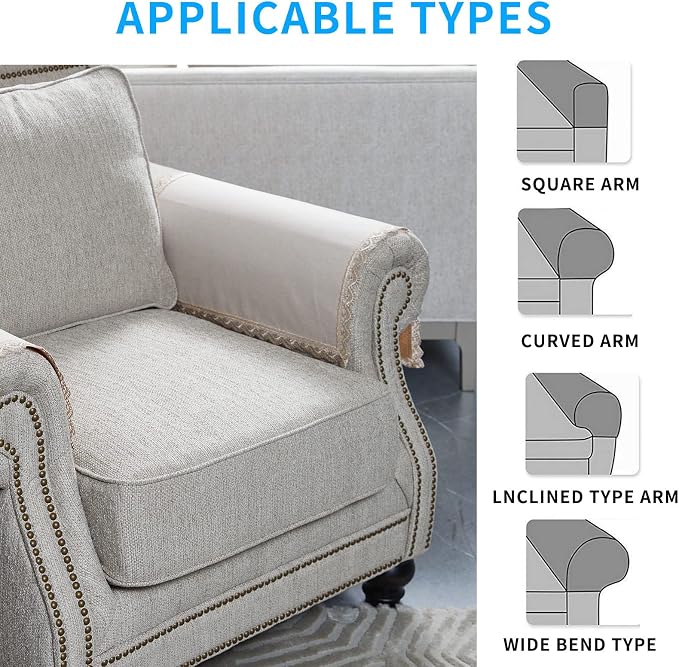 MINJIATEX Couch arm Covers, Non-Slip lace Sofa arm Covers Set of 2 Washable - Image 5