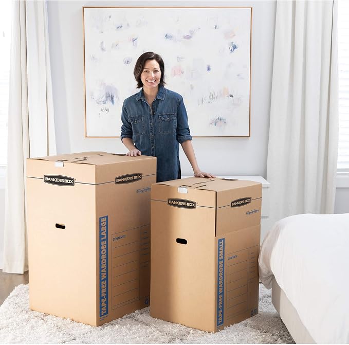 Bankers Box Short Wardrobe Box 3 Pack, Tape-Free Design, 20-in x 20-in x 34-in - Image 5
