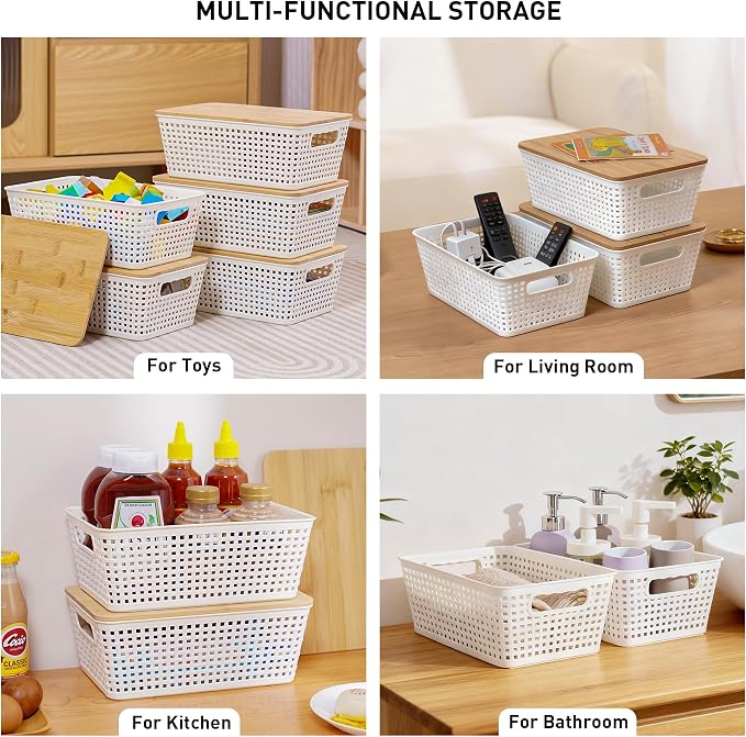 Anywish Storage Bins with Lids 8 Packs, Plastic Storage Bins with Bamboo Lids - Image 5