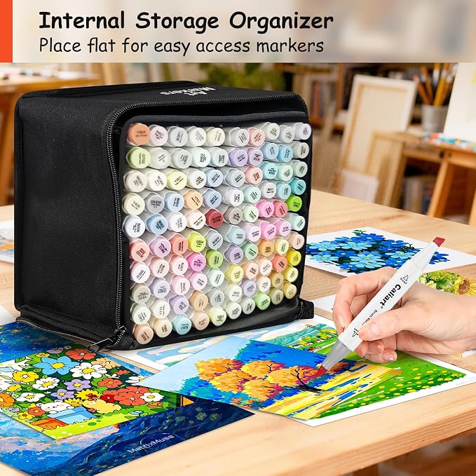 Caliart Pastel Alcohol Markers Brush Tip, 100 Colors Dual Tip Coloring Marker - Image 5