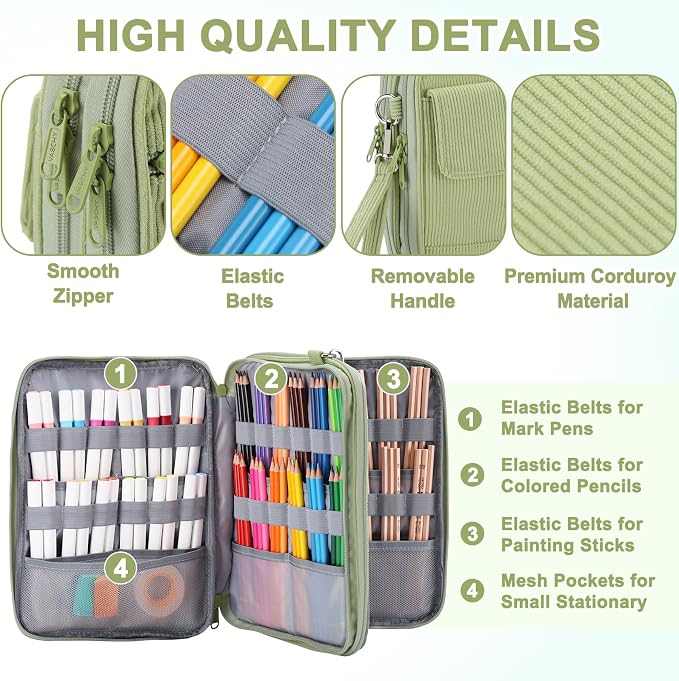 VASCHY Colored Pencil Case, Corduroy Large Pencil Pouch - Image 3