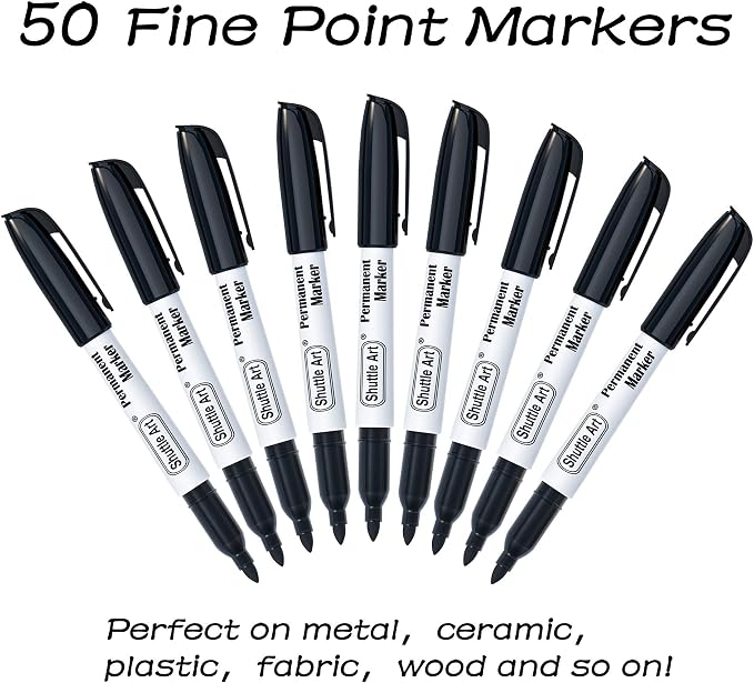 Shuttle Art Permanent Markers, 50 Pack Black Permanent Marker set, Fine Point - Image 2