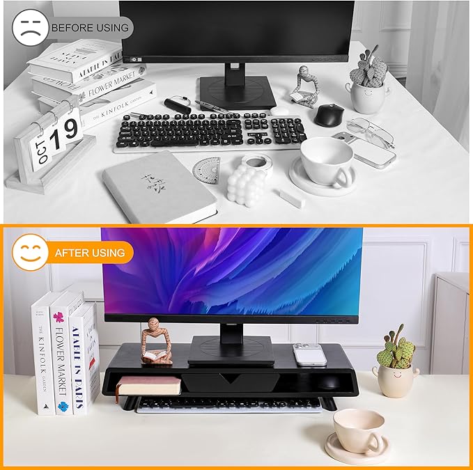 Homerays Monitor Stand with Drawer, Exquisite Computer Monitor Stand - Image 2