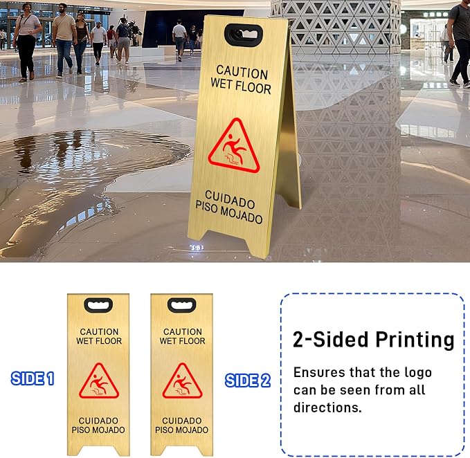 Kerty 4 Pack Stainless Steel Wet Floor Sign, 24 Inch Caution Wet Floor Sign - Image 5