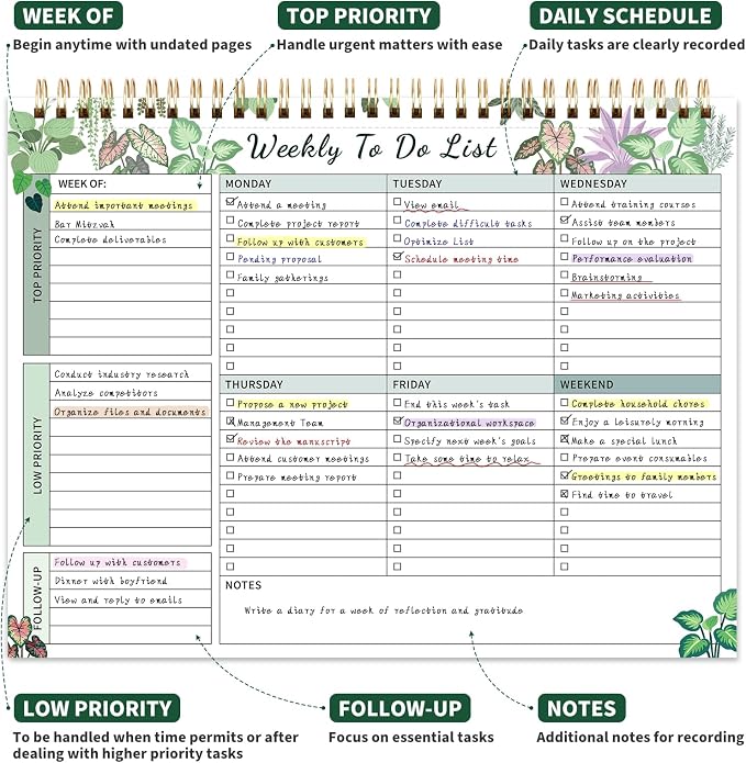 104 Pgs Weekly To Do List Notepad, 52 Duplex-Printed Undated Sheets 100 - Image 2