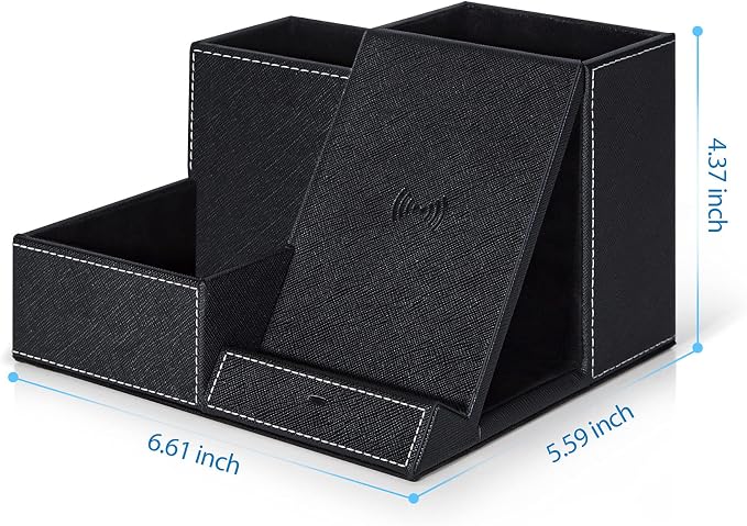 TopMade Wireless Charger with Desk Nightstand Organizer, PU Leather Pen Pencil - Image 5