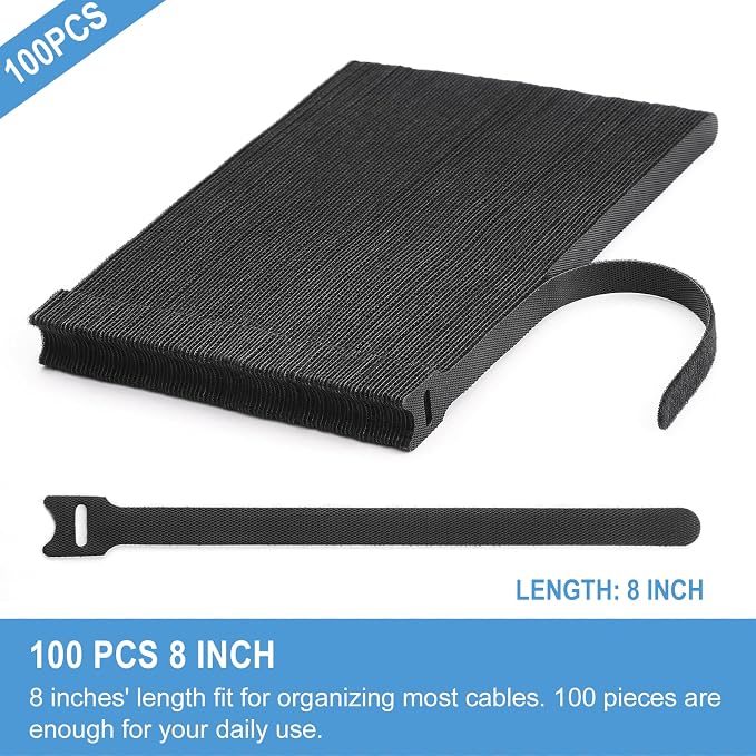 100 PCS 8 Inches Reusable Cable Ties | Adjustable Cord Wraps, Cable Straps | - Image 2
