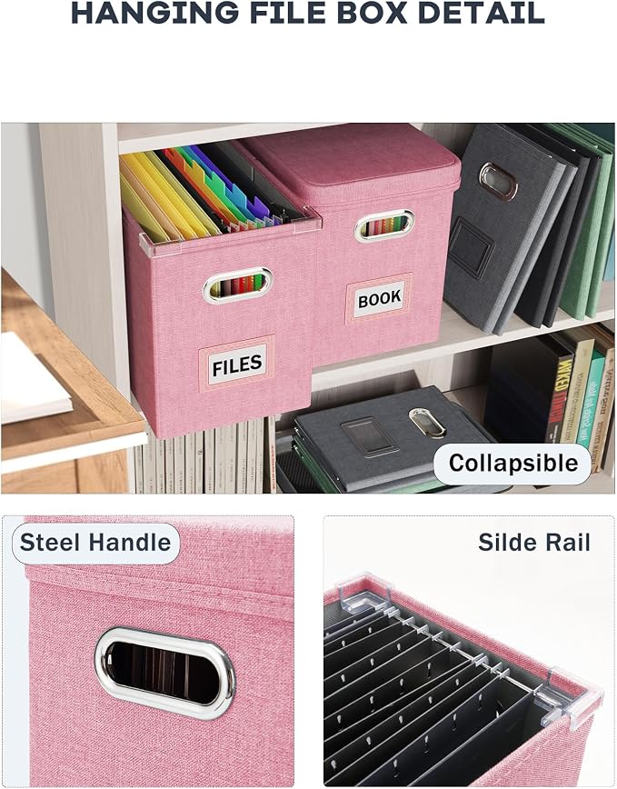 Oterri File Organizer Box with Lid, Hanging Filing File Box with Mesh Pocket - Image 5