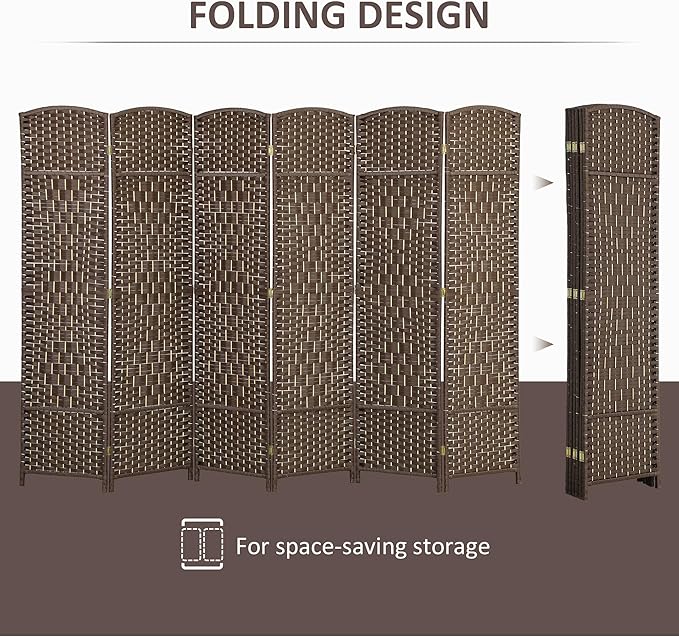 HOMCOM 6 Panel Room Divider, Hand-Woven Freestanding Wall Partition - Image 3