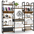 NUMENN Triple Wide 5 Tier Bookshelf, Adjustable Rustic Industrial Style Book by NUMENN