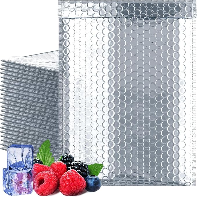 Amiff Silver Thermal Bubble Mailer, 8 x 11 Inches. 10 Pack Metallic Bubble by AMIFF