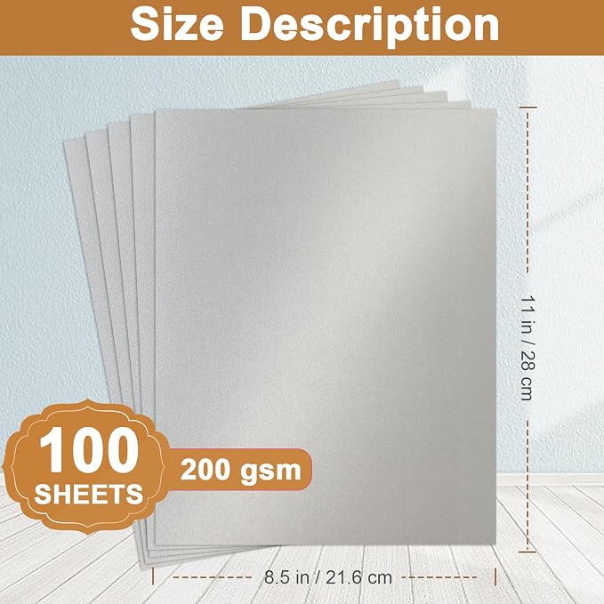 Silunkia 100 Sheets Silver Shimmer Cardstock 8.5 x 11 Crafts Paper, 200gsm/75lb - Image 2
