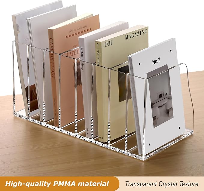 SANRUI Acrylic Desk File Organizer, 8 Vertical Compartments Clear Magazine File - Image 4
