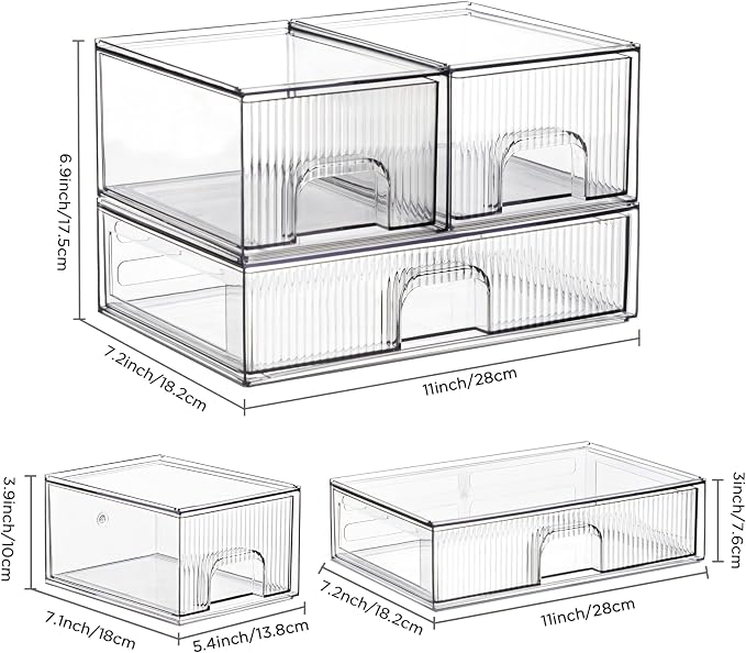 Vorey Clear Stackable Desk Storage Drawers, 3 Pack Acrylic Bathroom Makeup - Image 3