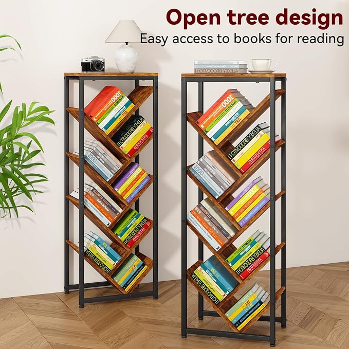 IBUYKE 9 Tier Tree Bookshelf, Floor Standing Wood Bookshelf - Image 8