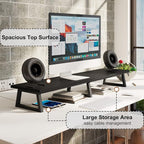 TEAMIX Black 42 inch Dual Monitor Riser, Wood and Steel Long Monitor Stand - Image 3