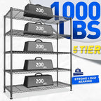 45 "W Storage Shelves 5 Tier Wire Shelving Unit Adjustable Metal Shelving Wire - Image 4