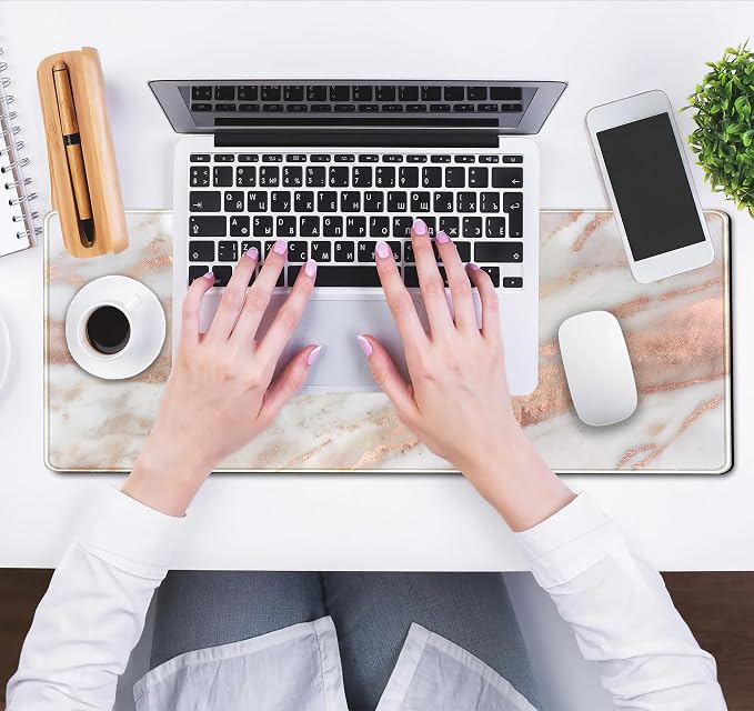 Cute Desk Mat Rose Gold Marble Mouse Pad Gaming XL Large Extended Desk Matt - Image 5