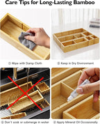 VA1KENE 12-Piece Bamboo Desk Drawer Organizer Set – Adjustable Storage Boxes - Image 7