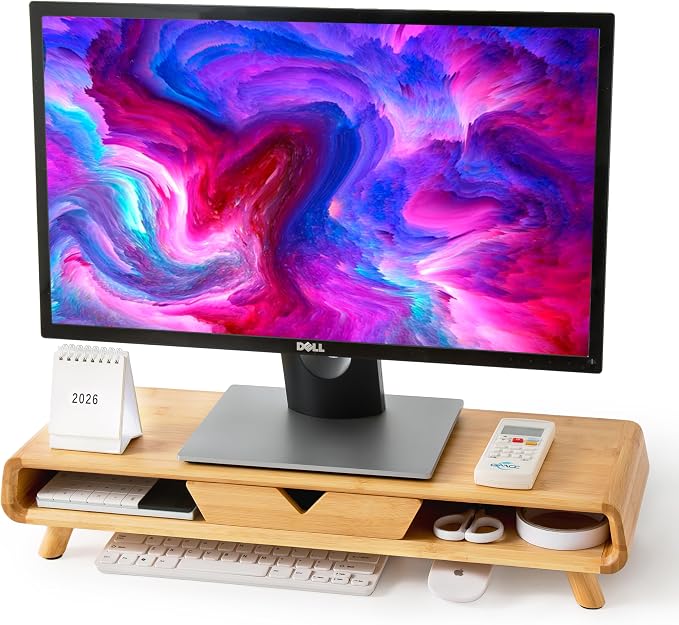 Homerays Bamboo Monitor Stand Riser, No Assembly Required Exquisite Monitor by Homerays