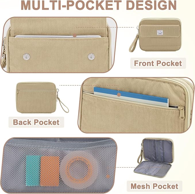 VASCHY Colored Pencil Case, Corduroy Large Pencil Pouch - Image 4