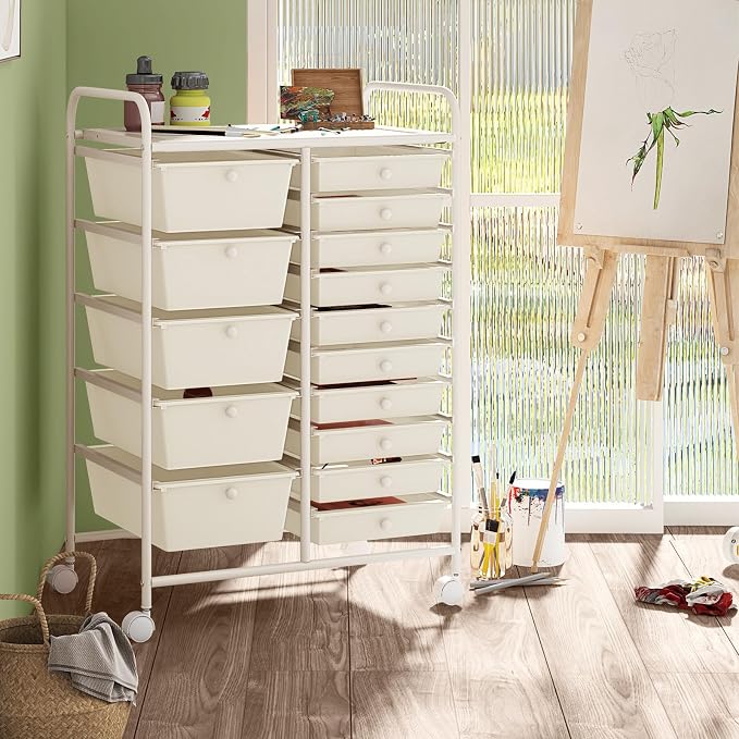 COSTWAY 15-Drawer Rolling Storage Cart, Mobile Utility Cart - Image 2