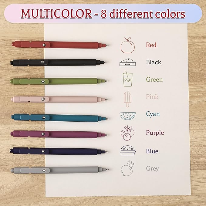 Thboxes 8Pcs Gel Pens for Journaling, 0.5mm Fine Tip Retractable Colorful Pens - Image 4