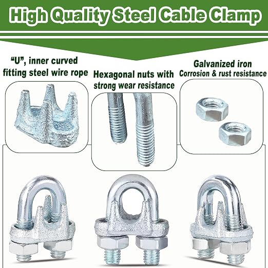 100PCS 3/8" M10 Zinc-Plated Wire Rope Clamps – Heavy Duty U-Bolt Cable Clips - Image 4