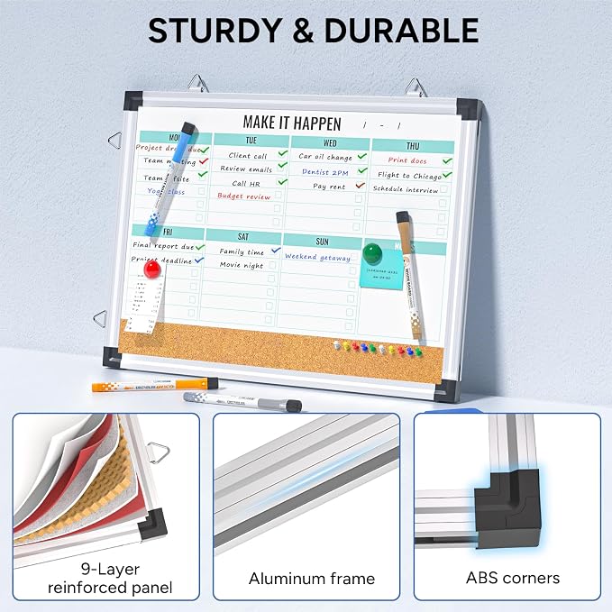 Weekly Calendar Whiteboard and Cork Board Combo - Image 3
