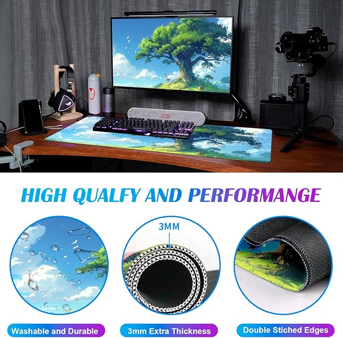 Simple and Cute Anime Landscape Computer Mouse Pad, Large Green Plant Outdoor - Image 4
