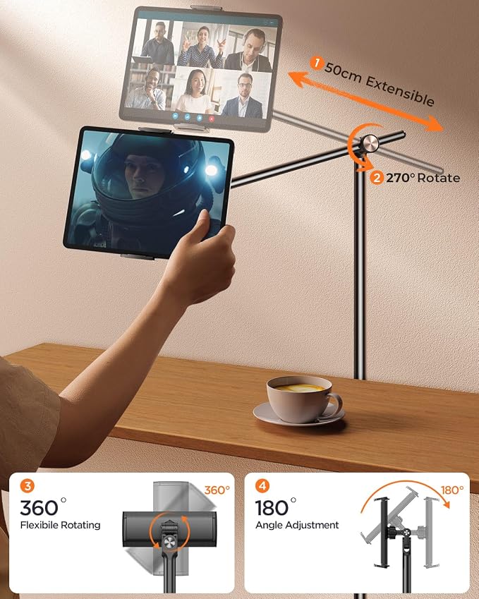 DIMONCOAT [Height-Adjustable & 360° Rotation Tablet Floor Stand Stable Base - Image 5