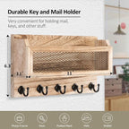 Nekon Mail and Key Holder for Wall Decorative, 11 Inch Wooden Wall Key Organizer - Image 6