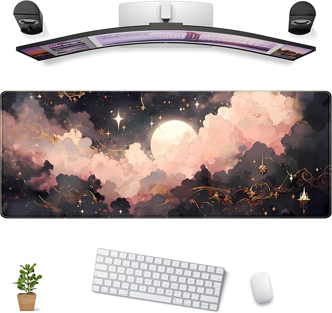 Black Pink Clouds Desk Mat Cute Desk Pad XL Large Extended Mouse Pad Gaming by DCJJM