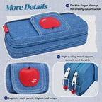 Haumei Canvas Pencil Case Large Capacity, Big Denim Pen Pouch - Image 4