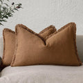 Foindtower Set of 2 Decorative Linen Fringe Lumbar Throw Pillow Covers by Foindtower
