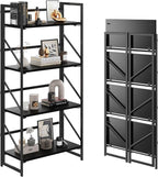 JSB No Assembly Folding Bookshelf, 4 Tier Industrial Metal Book Shelf by HomeFurniture