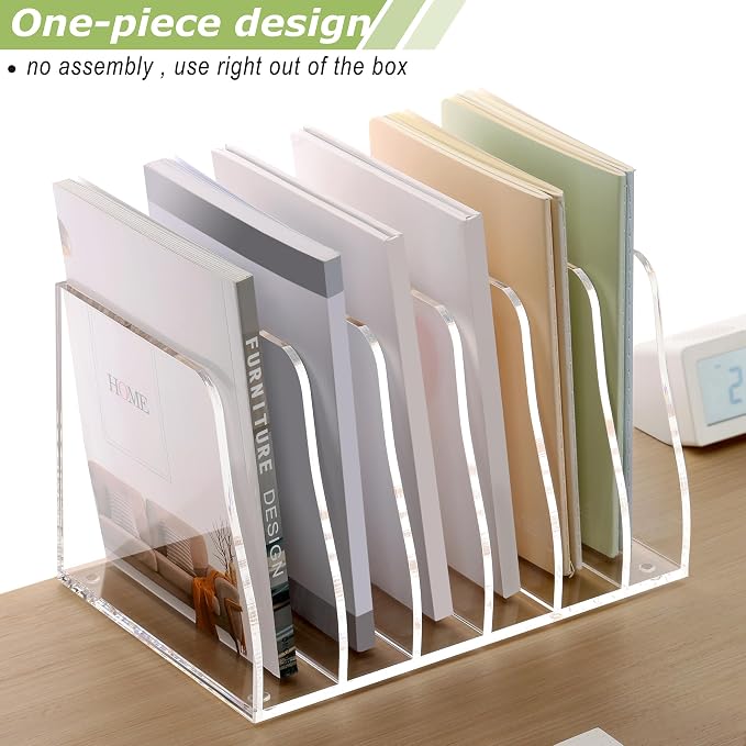 SANRUI Acrylic Desk File Organizer, 6 Vertical Compartments Clear Magazine File - Image 5