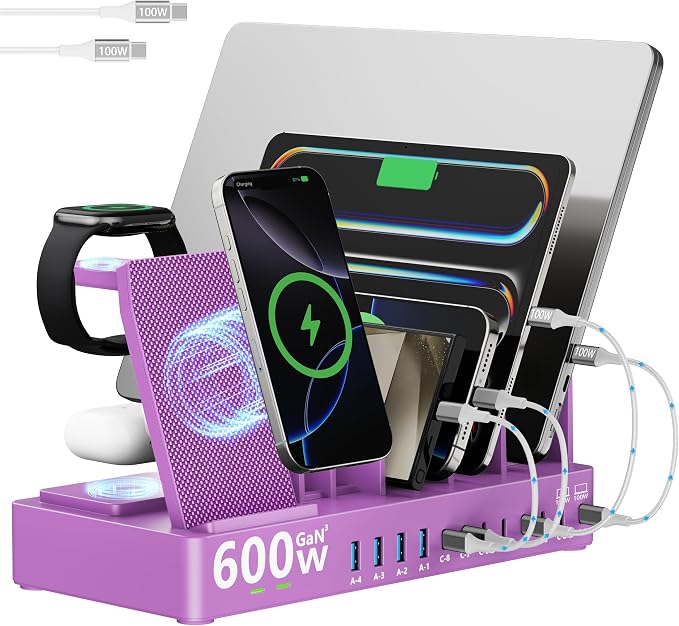 600w Charging Station for Multiple Devices, 15 in 1 Wireless Charger by SAIPKYGS