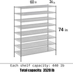 Regal Altair 24" Deep x 60" Wide x 74" Height Wire Shelving Kit | 8-Tier | NSF - Image 3