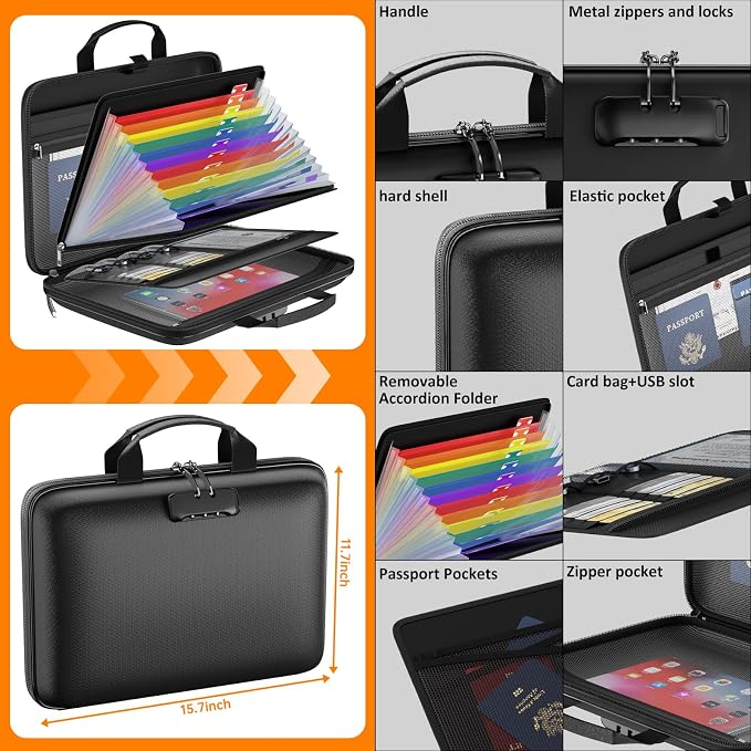 Fireproof File Organizer with Lock, Hard-Shell Case Fireproof Document Box with - Image 4