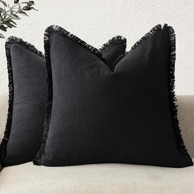Foindtower Set of 2 Decorative Linen Fringe Throw Pillow Covers Cozy Boho by Foindtower