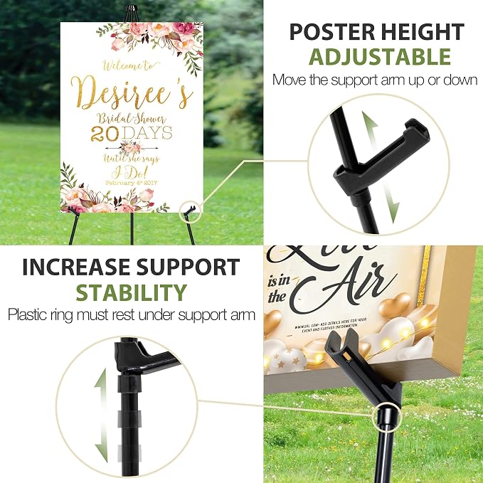 VAIIGO 63" Easel Stand for Wedding Sign Poster Display Easel Floor Adjustable - Image 3