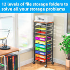 Simple Trending 12 Tier Rolling File Cart, Wood Desk File Organizer - Image 4