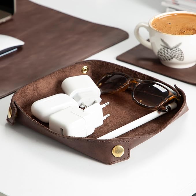 Node Leather - Genuine Leather Desk Mat, Desk Organizer & Cup Coaster - Leather - Image 3